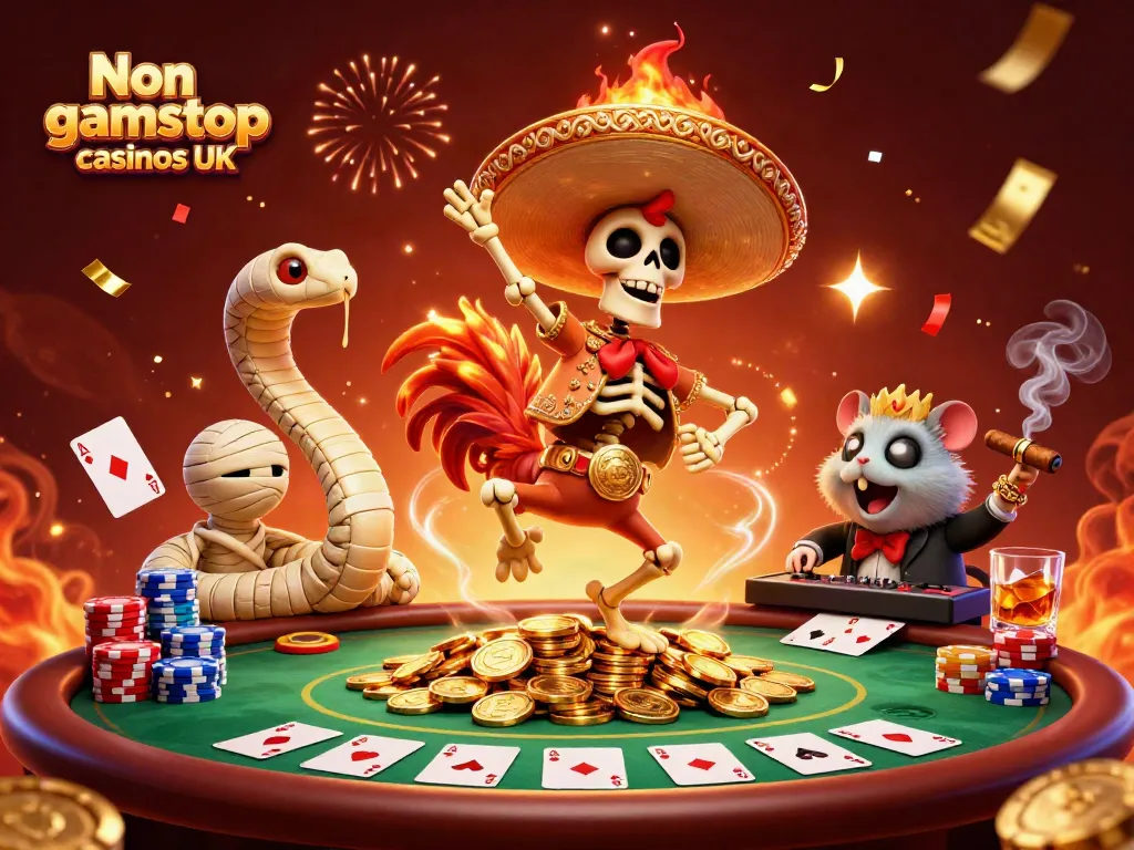 Experience the excitement of Non gamstop casinos UK with a colorful 3D casino celebration scene.