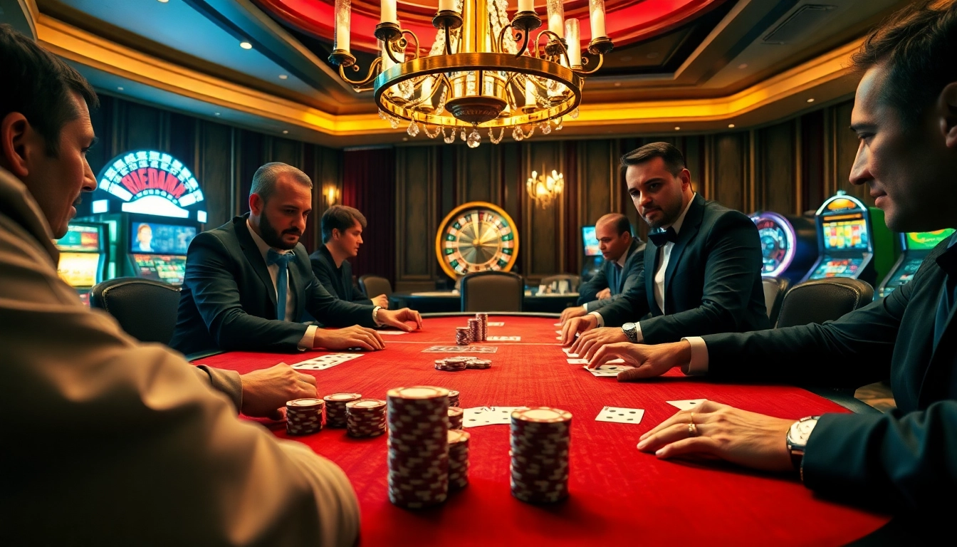 Players strategizing at a poker table in a luxurious casino setting, representing https://8day-vn.jpn.com/.