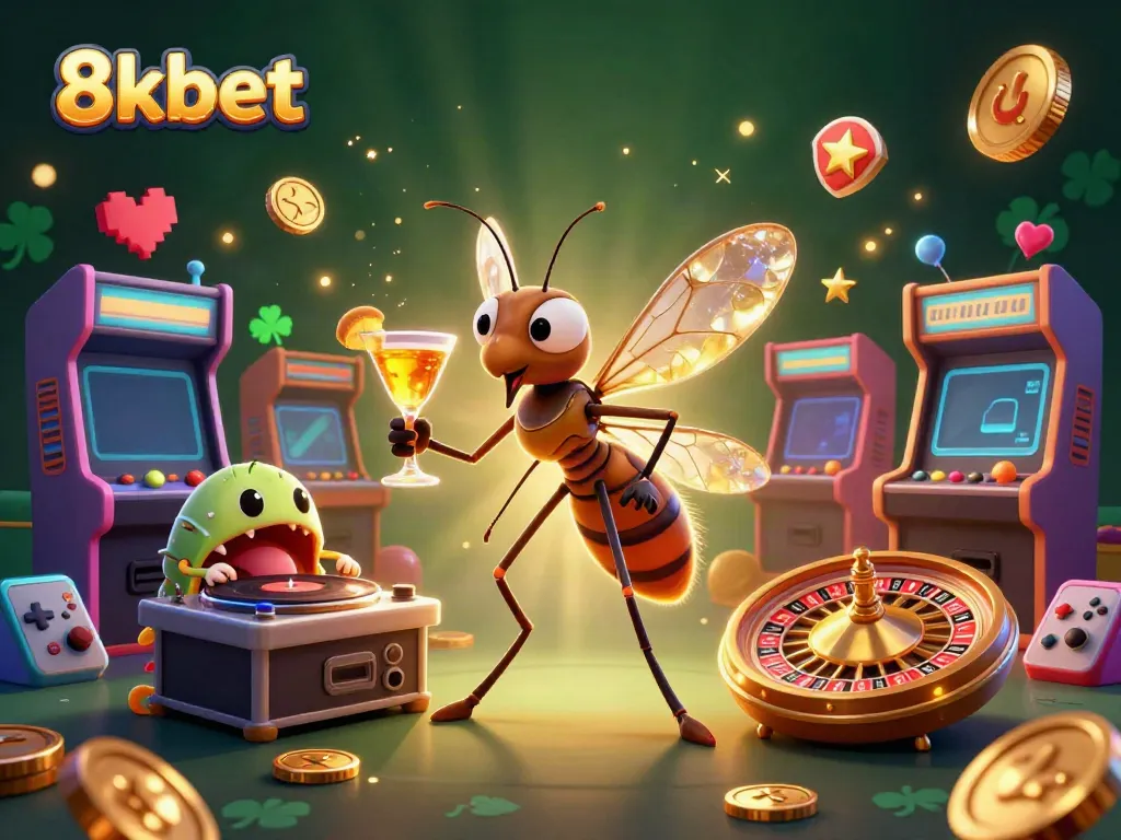 Experience the thrill of 8xbet with a lively 3D casino scene featuring unique characters and vibrant gaming elements.