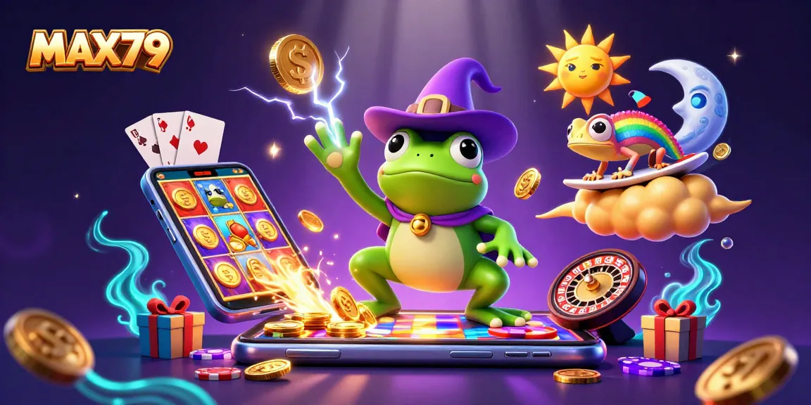 Experience thrilling slots and jackpots at MAX79 with golden coins and vibrant gameplay elements.