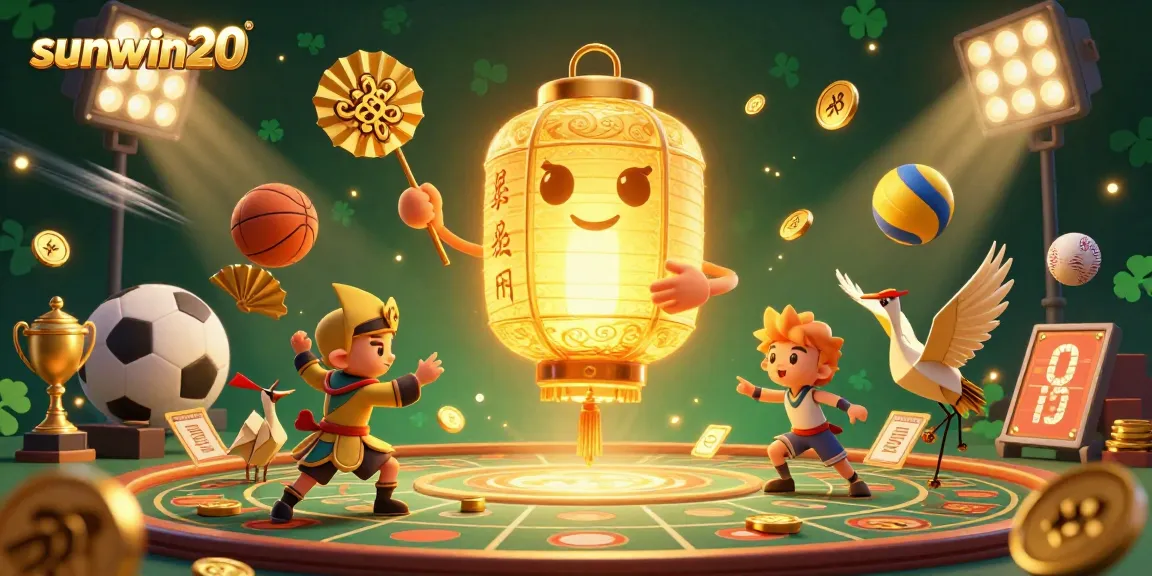 Engage with sunwin20 at this immersive gaming scene featuring animated characters and flying sports elements.