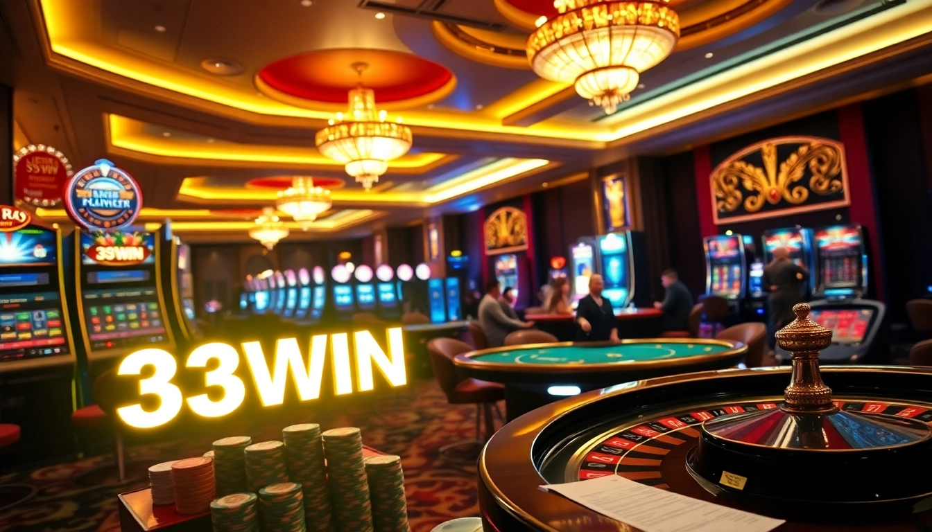 Players enjoying the exhilaration of gaming at 33WIN casino with vibrant slot machines.