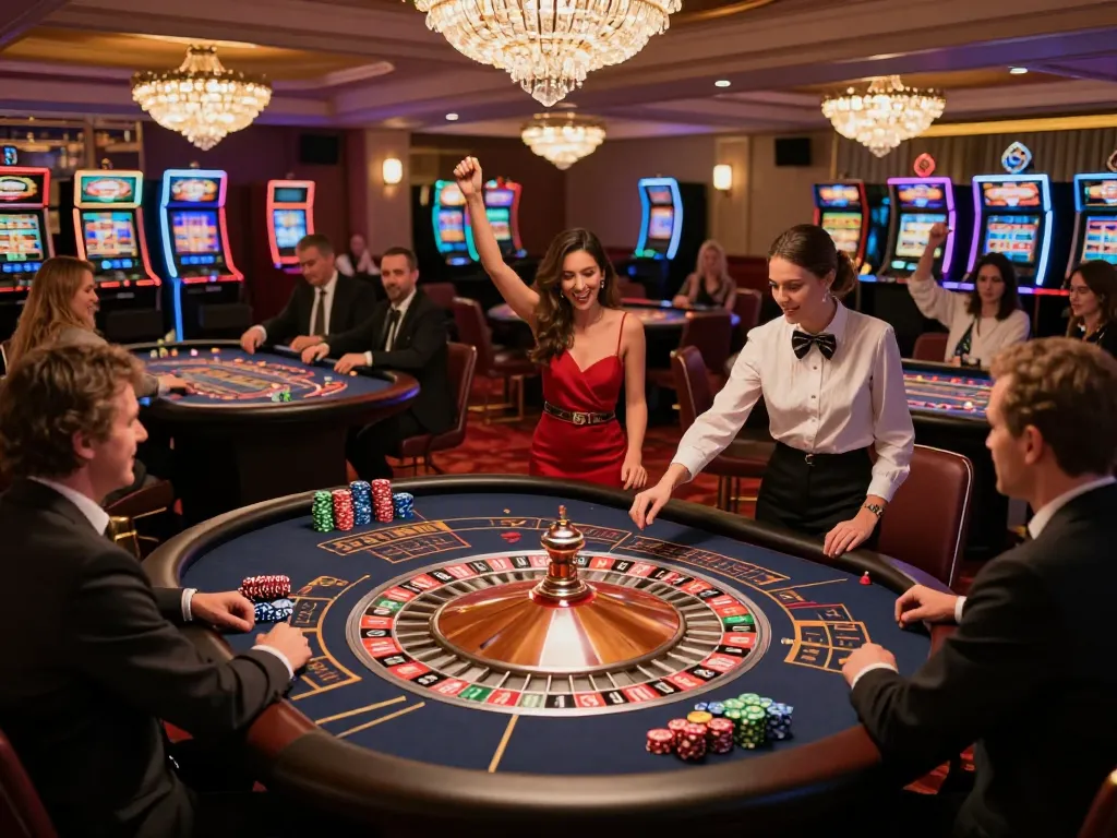Players engaging at roulette tables with SC88 excitement and colorful chips, showcasing a luxurious casino atmosphere.