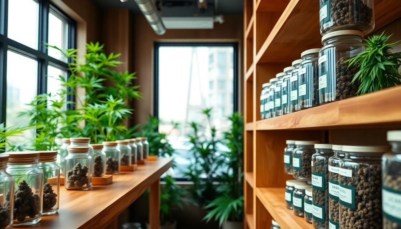 Buy High-Quality Cannabis UK in a modern shop interior displaying premium products attractively.