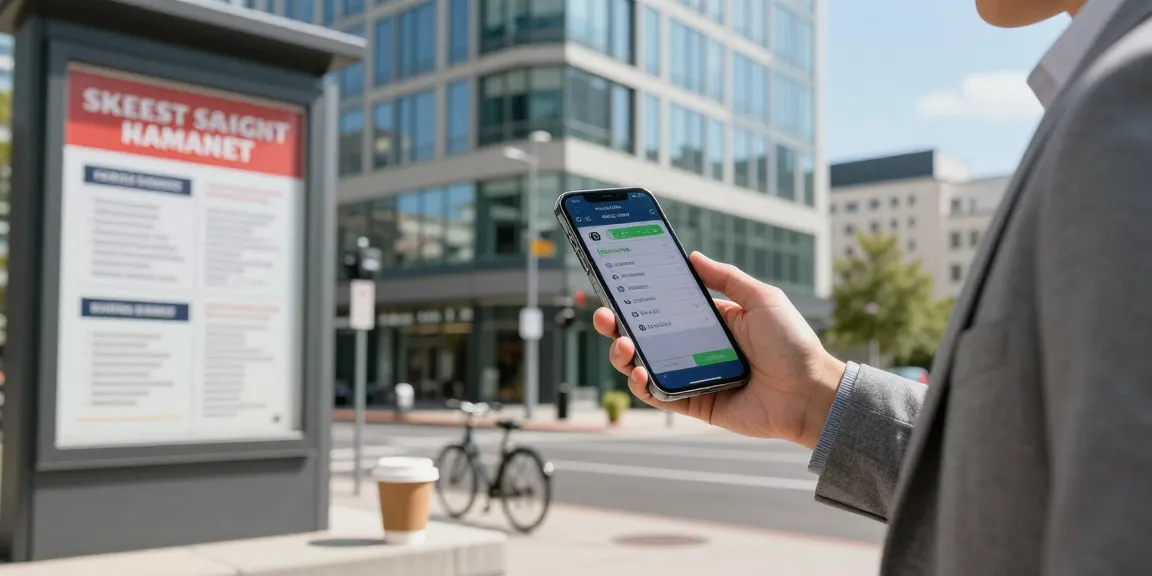 Person using smartphone to check telephone number in urban setting, highlighting reverse lookup technology.
