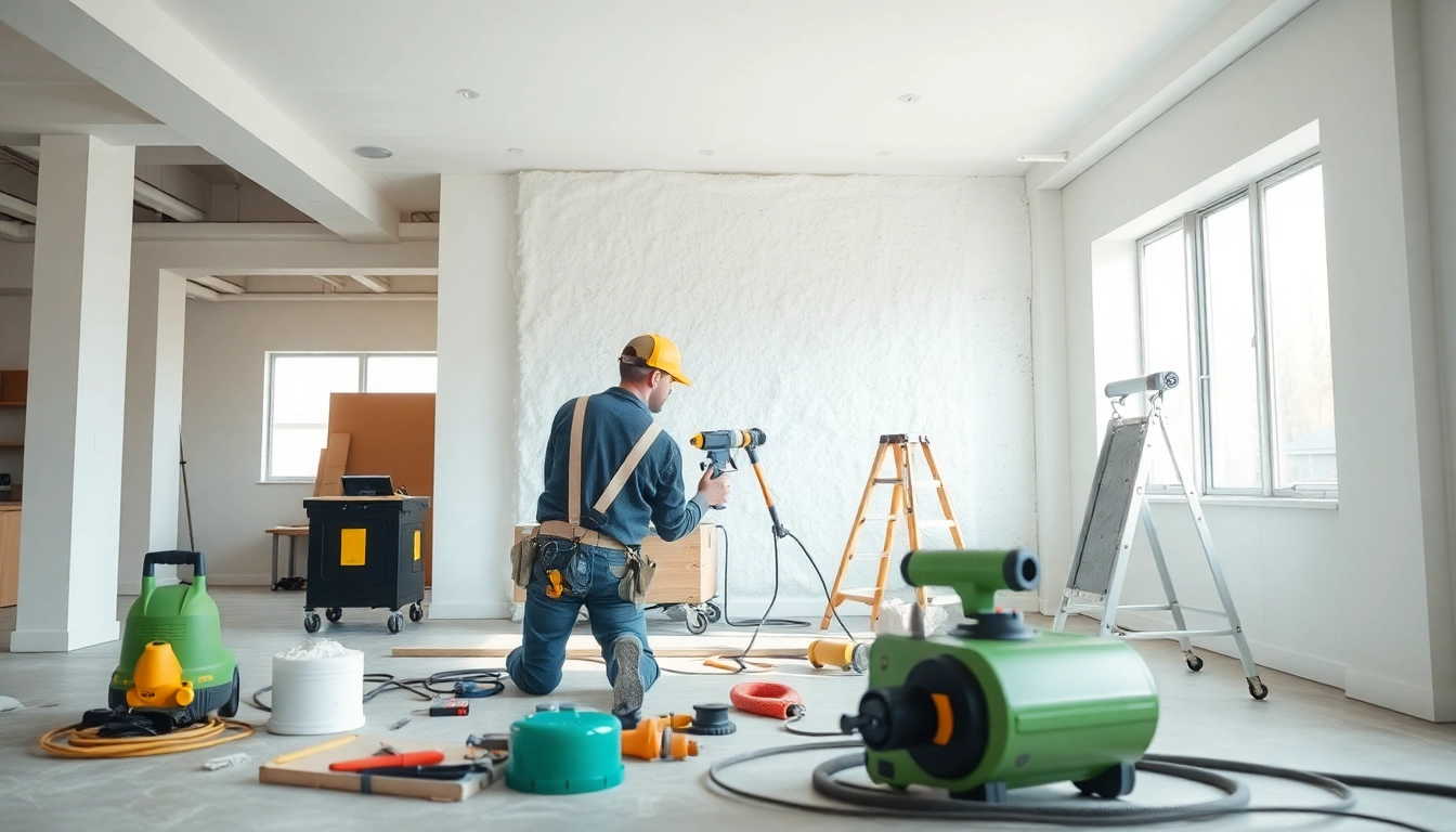 Technician performing certified spray foam removal in a bright, organized space.