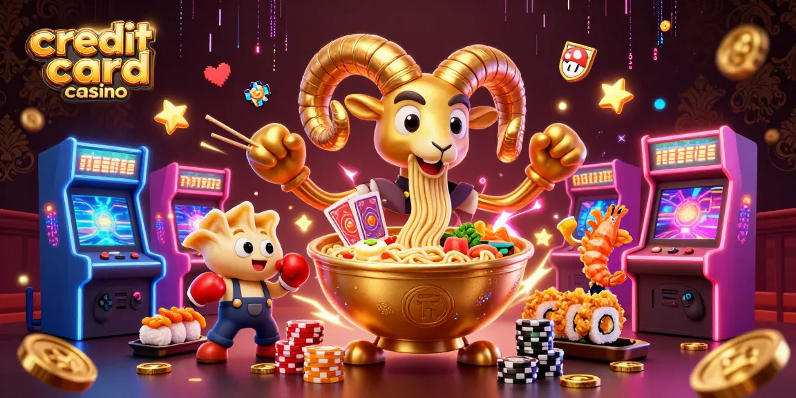 Engage with a vibrant credit card casino scene featuring unique characters and vivid gaming elements.