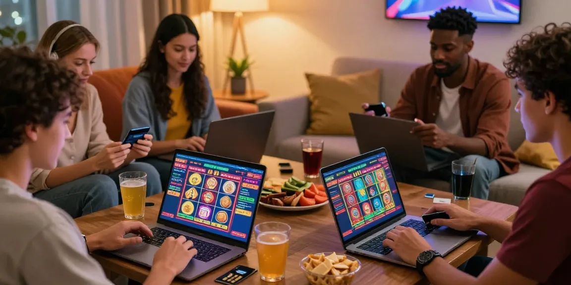 Friends exploring credit card casinos on https://mhfe.org.uk, showcasing vibrant gaming atmosphere.