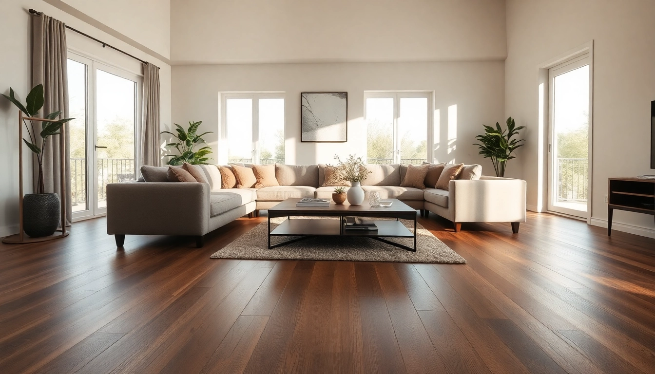 Stylish living room with vinyl plank flooring, showcasing natural light and modern decor.