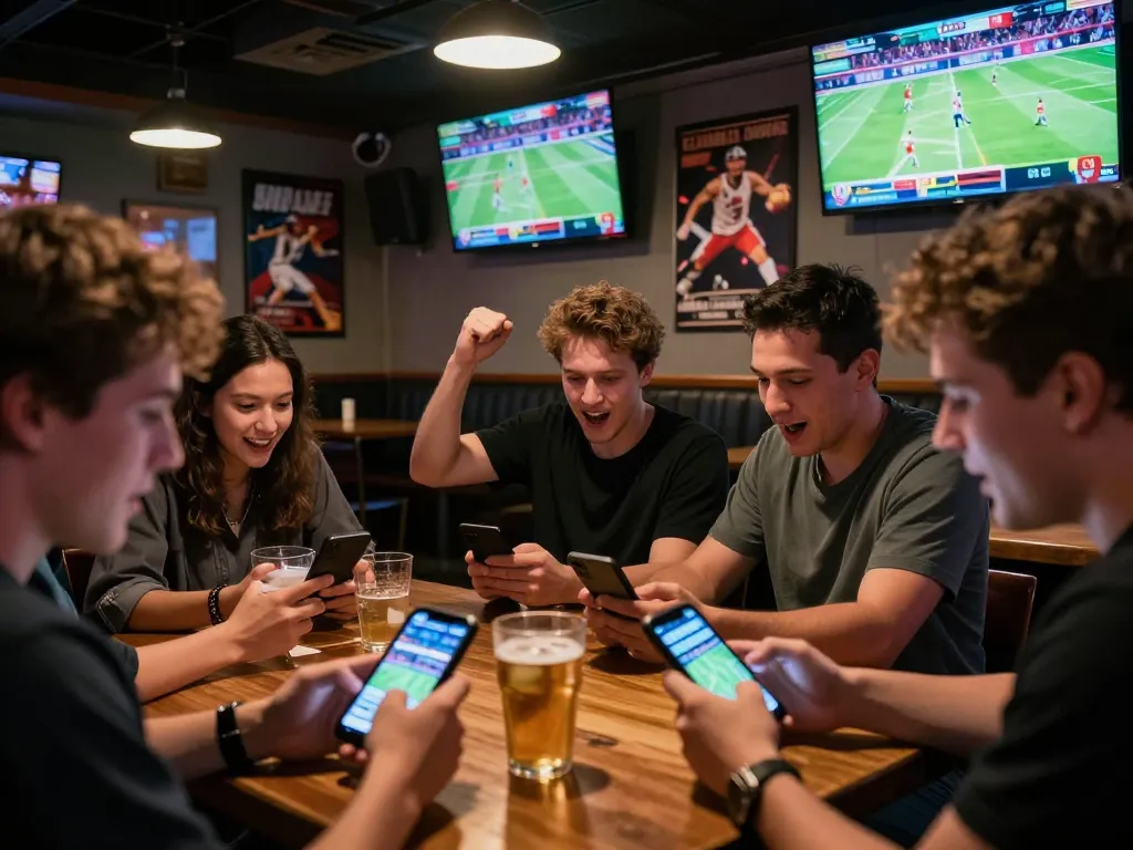Sports enthusiasts using a betting app for qq88 during live games, capturing intense moments of excitement.
