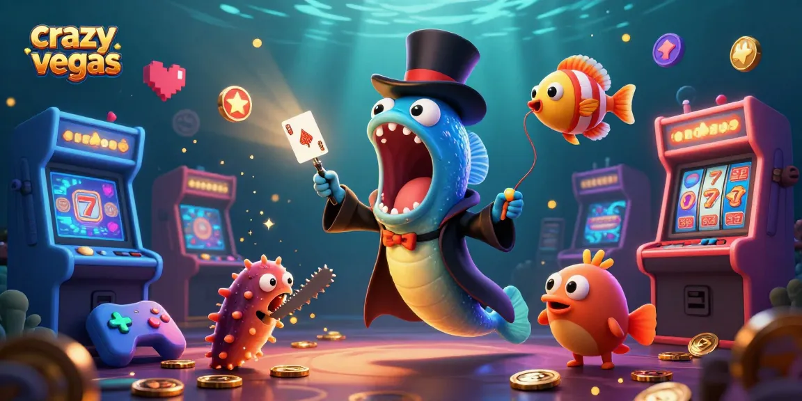 Experience thrilling gameplay with crazyvegas as deep-sea characters perform magical slots tricks in an underwater casino.