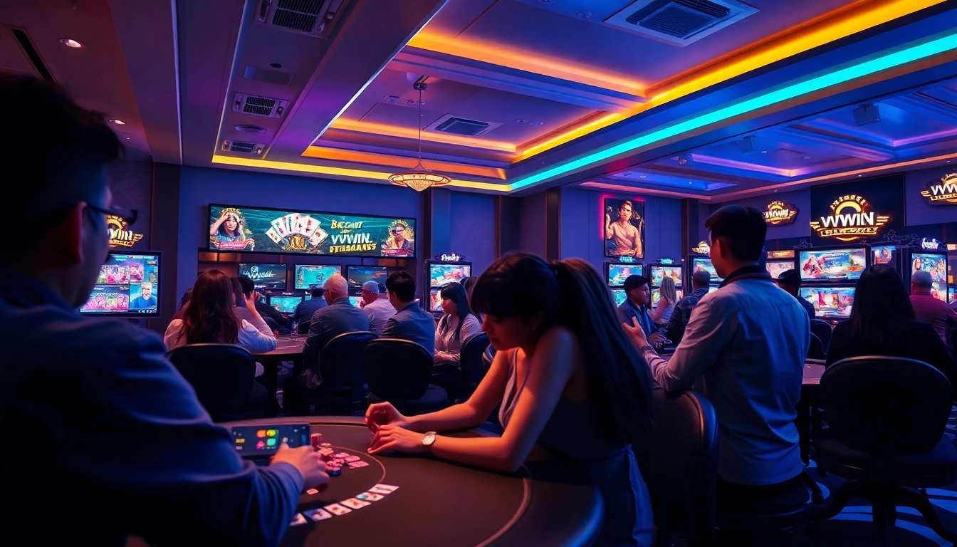 Engaging scene showcasing online gaming excitement at vvvwin88.live with players enjoying various casino games.