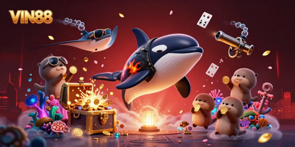 Bet on VIN88 with vibrant sea characters showcasing a lively underwater casino scene.
