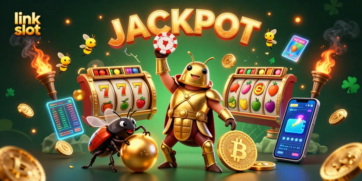 Experience thrilling victories with link slot in this vibrant 3D illustration showcasing dynamic casino elements.