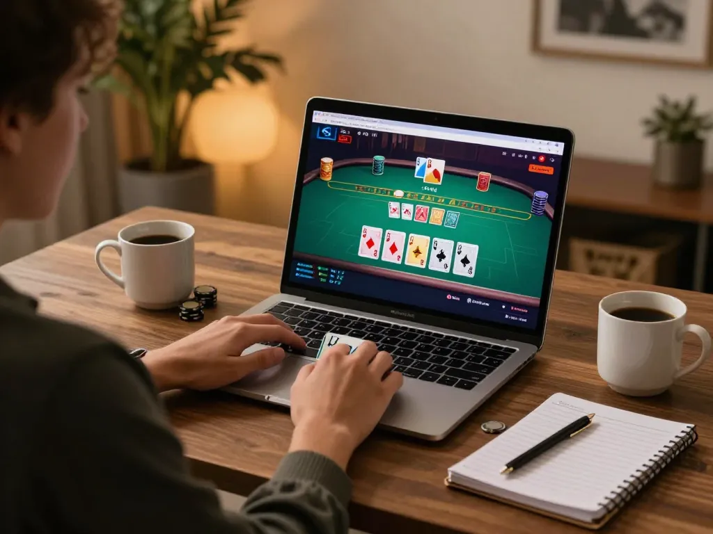 Enjoying a game at vin88 online casino with live dealer blackjack and cozy setup