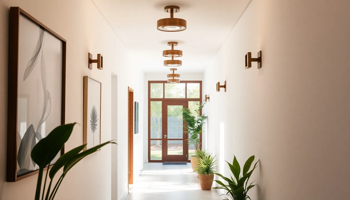 Bright hallway lighting fixtures illuminating a stylish modern entrance area with elegant decor.