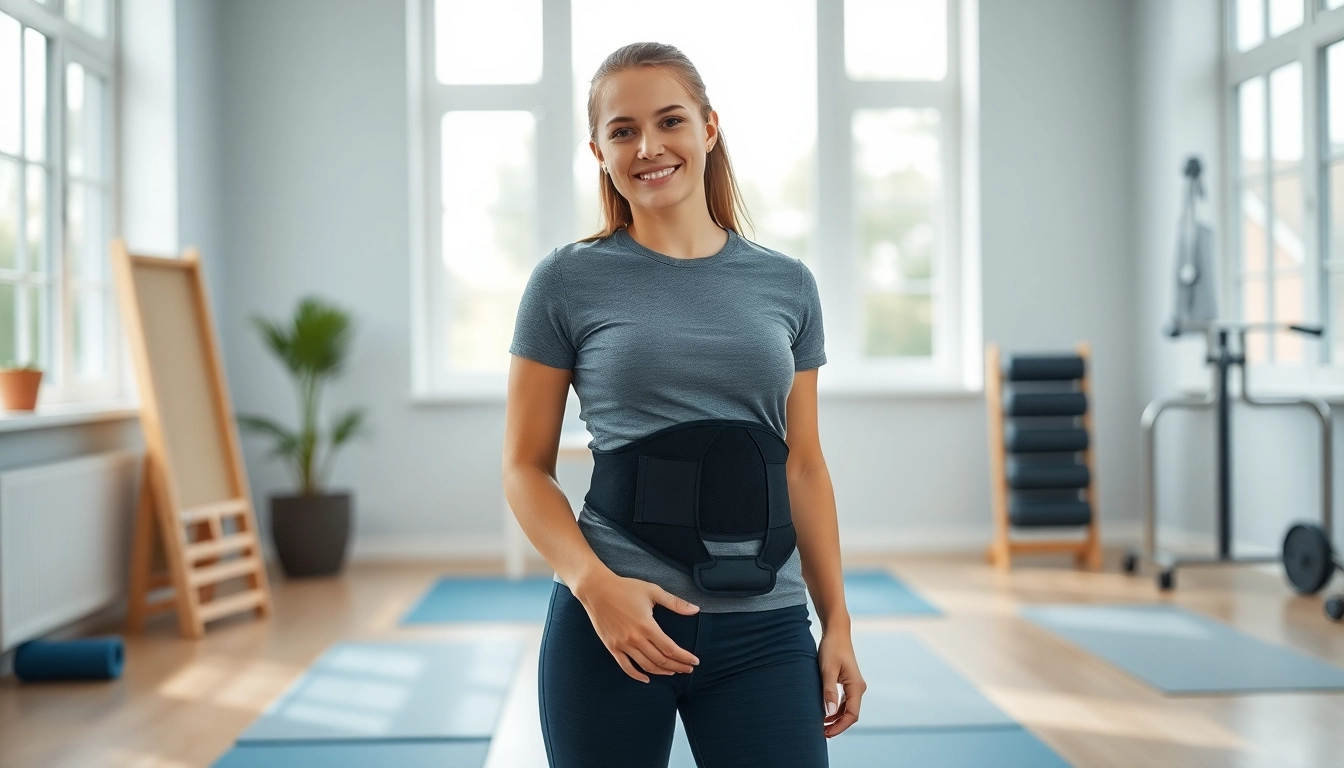 Person using a hip brace for hypermobility in a therapy setting, showcasing support and comfort.