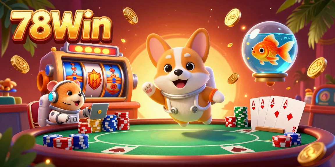 Experience thrilling gameplay at 78Win with a 3D cartoon astronaut and vibrant casino scene, showcasing action and excitement.
