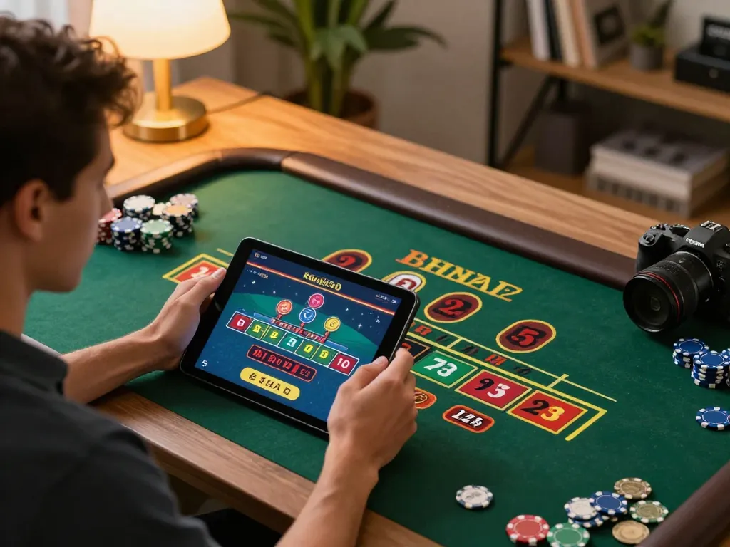 Engaging gambling session at home with 789WIN on a tablet, showcasing live dealer baccarat.