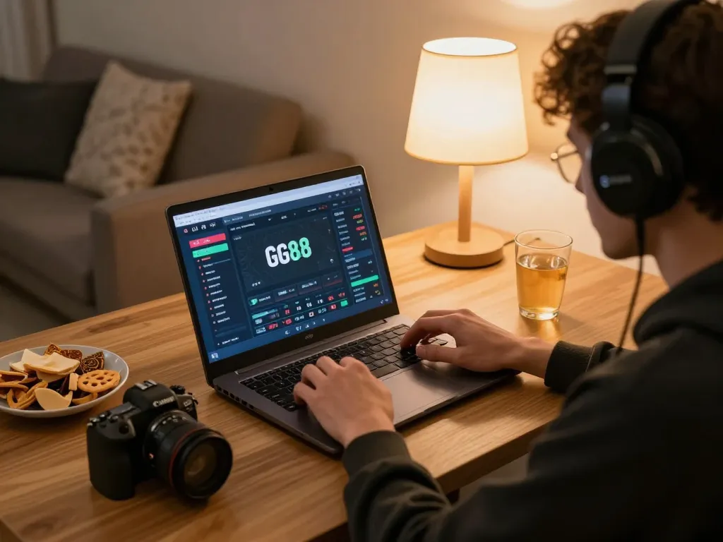 Engaging in strategic online gambling at GG88 while enjoying a cozy home environment.
