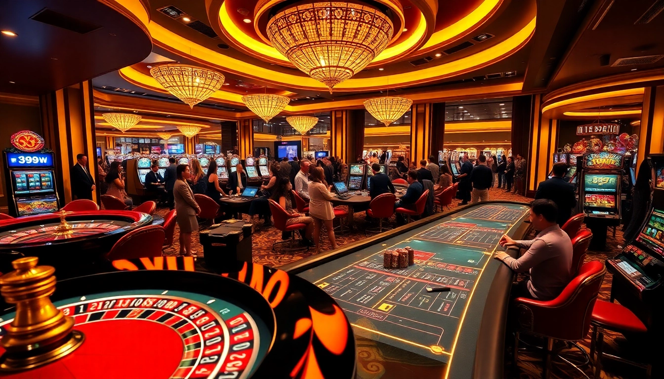 Strategically placing bets at roulette and poker tables in a vibrant casino scene, embodying the excitement of 399W.