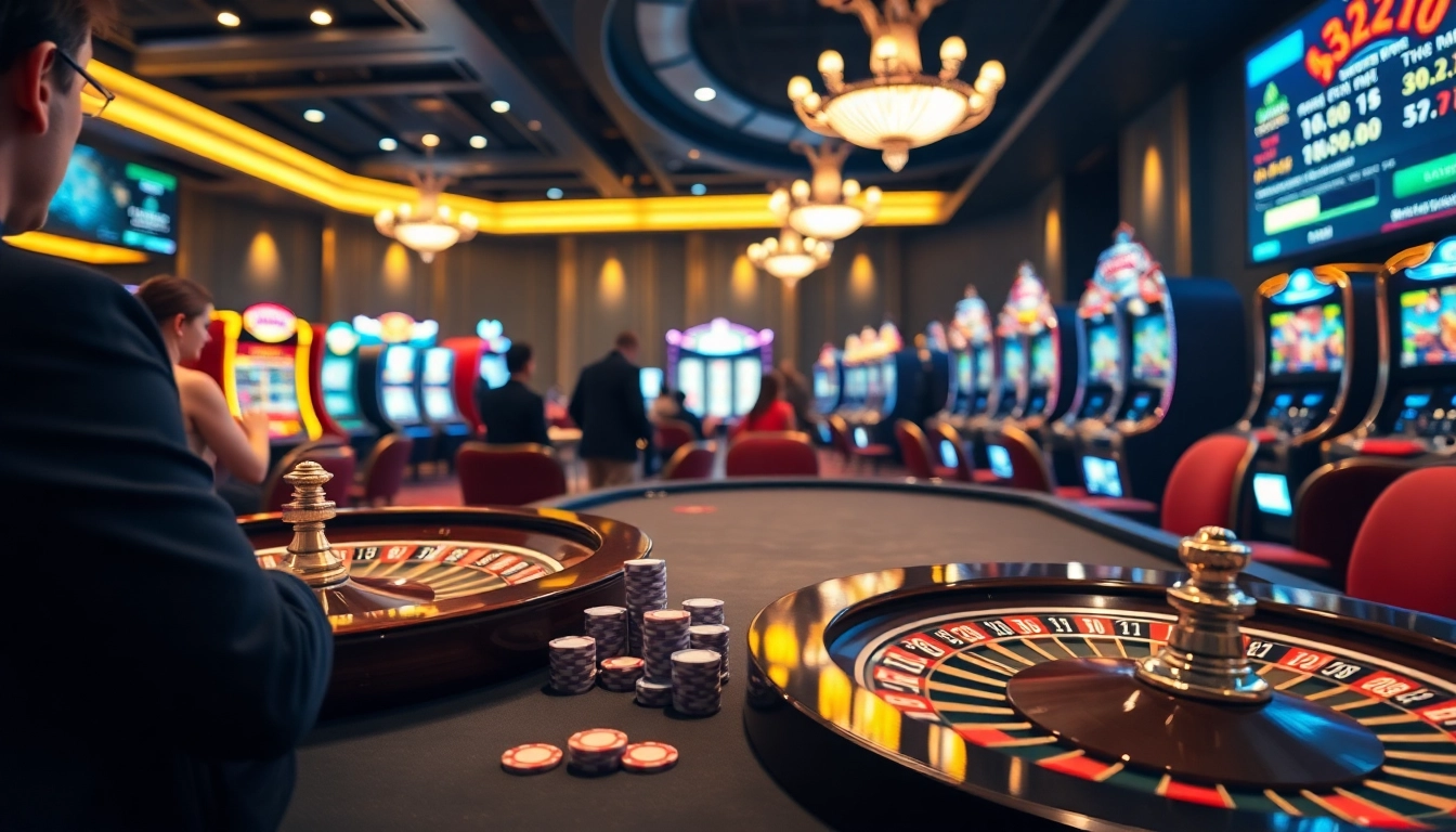 Exciting gaming experience at rikvip.gb.net with vibrant casino tables and slot machines.