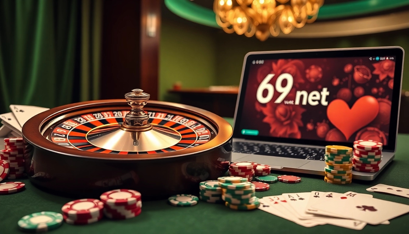 Experience the thrill of online gaming at 69vn.gb.net with vibrant table games and a roulette wheel.
